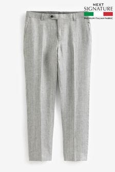 Grey Slim Fit Signature Nova Fides Italian Linen Suit Trousers (U95993) | €103