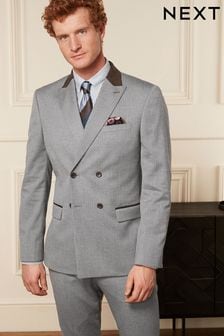 Grey Slim Fit Trimmed Herringbone Suit Jacket (U96024) | €116
