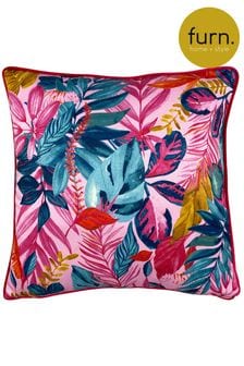 furn. Pink Psychedelic Jungle Printed Velvet Cushion (U96176) | SGD 46