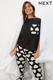 黑色／白色心形印花 - Next棉質短袖睡衣 (U96322) | NT$690