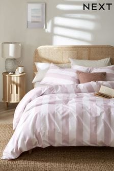 Pink/White Stripe Duvet Cover and Pillowcase Set (U96419) | AED53 - AED132