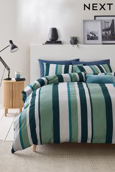 Blue/Green Stripe Duvet Cover and Pillowcase Set (U96420) | $17 - $43