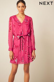 Pink Chiffon Tie Waist Mini Dress (U96670) | €58