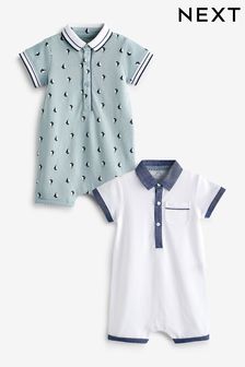 Pale Blue/White Boat Baby Polo Rompers 2 Pack (U96820) | €16 - €18