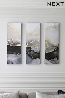 Set of 3 Black/White Abstract Canvas Wall Art (U96876) | kr949