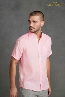 Pink Signature 100% Linen Short Sleeve Shirt (U97201) | 22 €