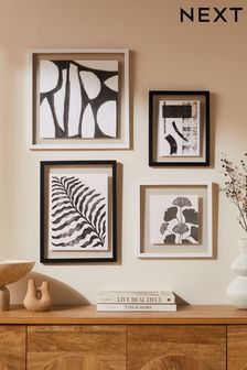 Black/White Framed Botanical and Abstract Wall Arts Set Of 4