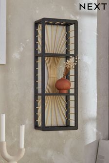 Black Rattan Slimline Two Tier Wall Shelf (U97434) | 217 zł