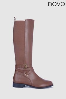 Novo Brown Knee High Buckle Detail Jadine Riding Boots (U97511) | 75 €