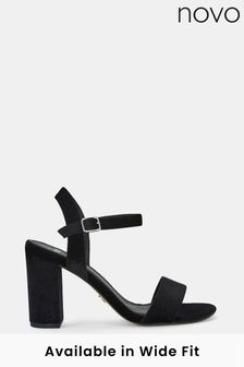 Novo Black Wide Fit Wide Fit Mills Block Heel Two Part Black Sandals (U97513) | $57