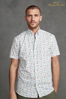 White Floral Slim Fit Signature Made In Italy Texta Print Shirt (U97913) | €19