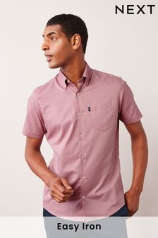 Dusky Pink Print Slim Fit Short Sleeve Easy Iron Button Down Oxford Shirt (U97927) | €12.50