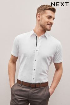 White Regular Fit Short Sleeve Trimmed Linen Blend Shirt (U97929) | €21