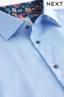 Синий - Классический крой, прямые манжеты - Рубашка с отделкой (U98002) | €37