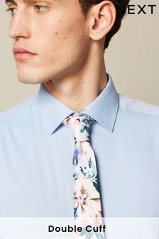 Blue/Cream Floral Slim Fit Double Cuff Shirt, Tie And Pocket Square (U98004) | 51 €
