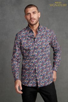 Blue Navy Butterfly Slim Fit Single Cuff Signature Made In Italy Texta Print Shirt (U98007) | 105 zł