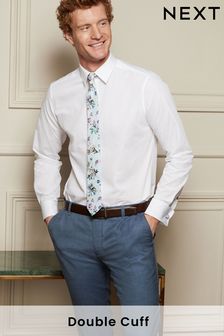 White/Blue Floral Regular Fit Double Cuff Shirt And Tie Pack (U98013) | €18