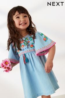  (U98168) | HK$140 - HK$192 藍色單寧 - 繡花長衫洋裝 (3個月至10歲)
