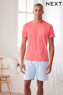 Coral Pink / Blue Lightweight Short Pyjama Set (U98224) | €13