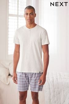 Cream/Blue Supersoft Lightweight Short Pyjama Set (U98226) | $46