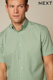 Small Green Geometric Regular Fit Short Sleeve Printed Trimmed Shirt (U98529) | 77 zł