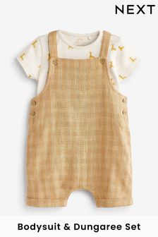 Sand Brown 2 Piece Baby Dungarees and Bodysuit Set (0mths-2yrs) (U98684) | $31 - $34