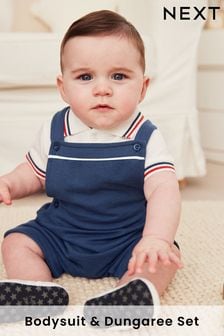 Navy Blue Smart Jersey Baby Dungarees and Bodysuit Set (0mths-2yrs) (U98700) | TRY 391 - TRY 437