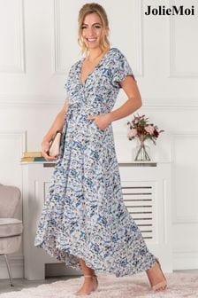 Синее платье с запахом и удлиненной кромкой Jolie Moi Selina (U98798) | €36