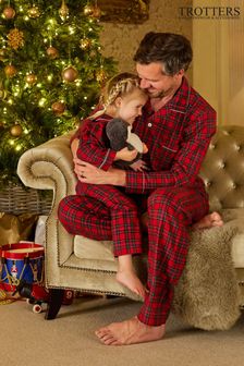 Pijamale comode din tartan cu Crăciun Trotters London Roșu (U99001) | 634 LEI