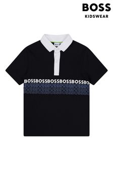 BOSS Navy Blue Graphic Logo Print Polo Shirt (U99078) | $159 - $180