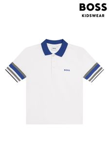 Boss White Striped Sleeve Logo Polo Shirt (U99079) | 110 € - 122 €