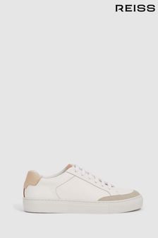 Reiss White/Mineral Pink Ashley Leather Suede Low Top Trainers (U99236) | $244