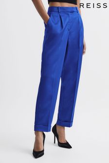 Reiss Blue Cici Satin Taper Trousers (U99237) | $287