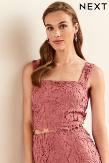 Blush Pink Sleeveless Co Ord Lace Detail Tie Back Top (U99290) | 90 zł