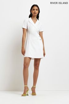 River Island Button White Shift Mini Dress (U99540) | ₪ 172