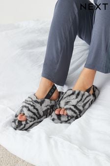 Graues Zebramuster - Faux Fur Crossover Slider Slippers (U99652) | 31 €