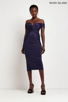 River Island Kleid mit Carmenausschnitt und überkreuztem Design, Marineblau (U99798) | 37 €