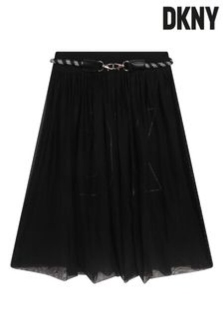 DKNY Black Overlay Mesh Belted Skirt (U99853) | OMR39 - OMR43