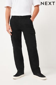 Black Cotton Stretch Straight Fit Cargo Trousers (UP6465) | CHF 34