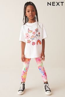 White/Pink Doodle Oversized T-Shirt And Leggings Set (3-16yrs) (UVW489) | €17 - €23