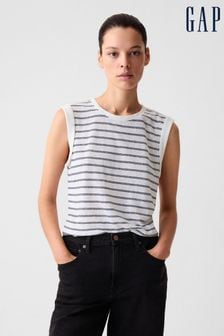 Bela črtasta - lanena majica brez Gap in Blend iz lanenega platna (V36462) | €21