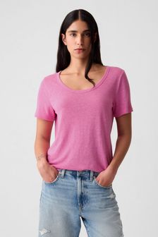 Gap Dark Pink Linen Blend Short Sleeve Scoop Neck T-Shirt (V40959) | €32
