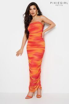PixieGirl Petite Orange Mesh Bardot Maxi Dress (V66898) | $58