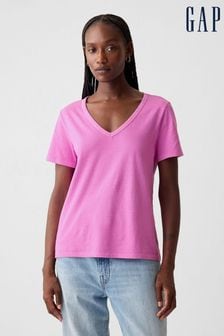 Violett - Gap Bio-Baumwolle Vintage V-Ausschnitt Kurzarm-T-Shirt (V68208) | 28 €