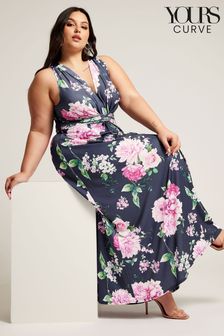 YOURS LONDON Curve Blue Floral Print Knot Front Maxi Dress (W38750) | AED294
