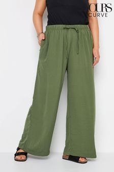 Yours Curve Green Twill Wide Leg Trousers (W52709) | $45