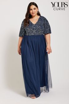 Yours Curve Blue Luxe Sequin V-Neck Maxi Dress (W70336) | kr1 740