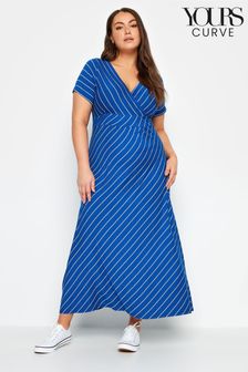 Yours Curve Blue Striped Wrap Maxi Dress (W74872) | AED205