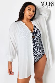 Yours Curve White Black Button Up Beach Shirt (Y73472) | kr338