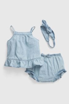 Denim 3 Piece Outfit Cami and Shorts Set